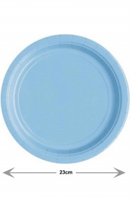 Piatti Party di carta azzurri piani grandi (8 piatti, 23cm)