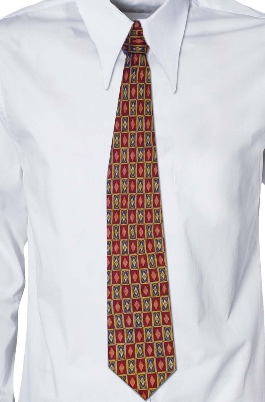 Cravatta rossa bordeaux a quadretti anni 70 vintage