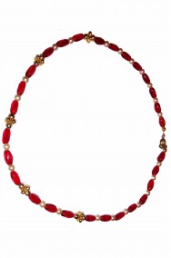 Collana rossa con perle finte bianche e rosse
