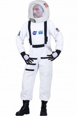 Costume adulto da astronauta bianco con casco e guanti
