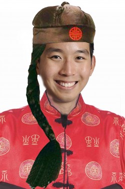 Cappello da cinese o giapponese adulto con lunga treccia nera