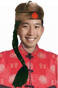 Cappello da cinese o giapponese adulto con lunga treccia nera