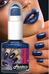 Smalto per unghie brillantini blu nailart con rossetto in nuance