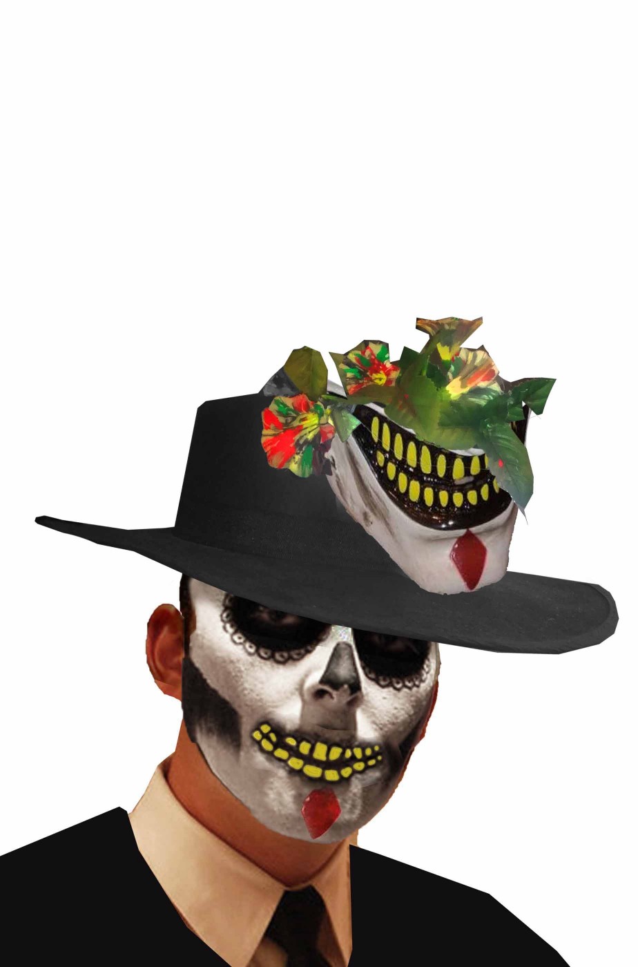 Cappello bolero nero floccato Dia de los muertos con bocca jester