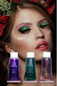 Brillantini per trucco in gel pacchetto elfa tre colori viola, verde, arcobaleno