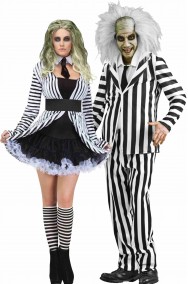 Coppia di costumi di Halloween Beetlejuice uomo e donna adulti