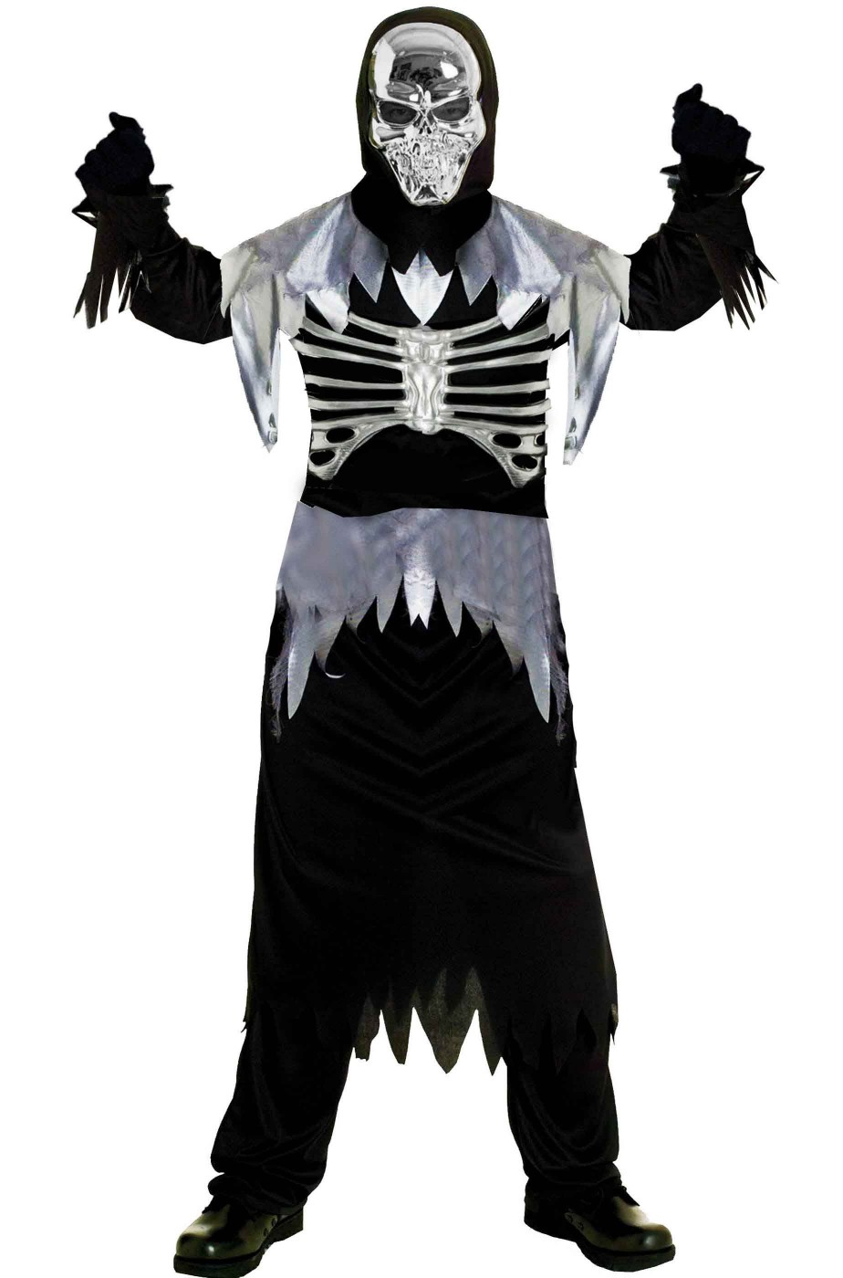 Costume scheletro riflettente in 3D finto metallo Costume scheletro riflettente in 3D finto metallo