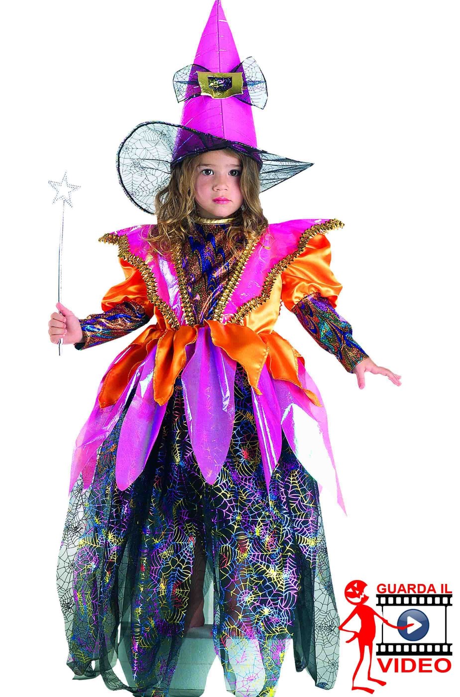 Costume Halloween bambina strega arcobaleno