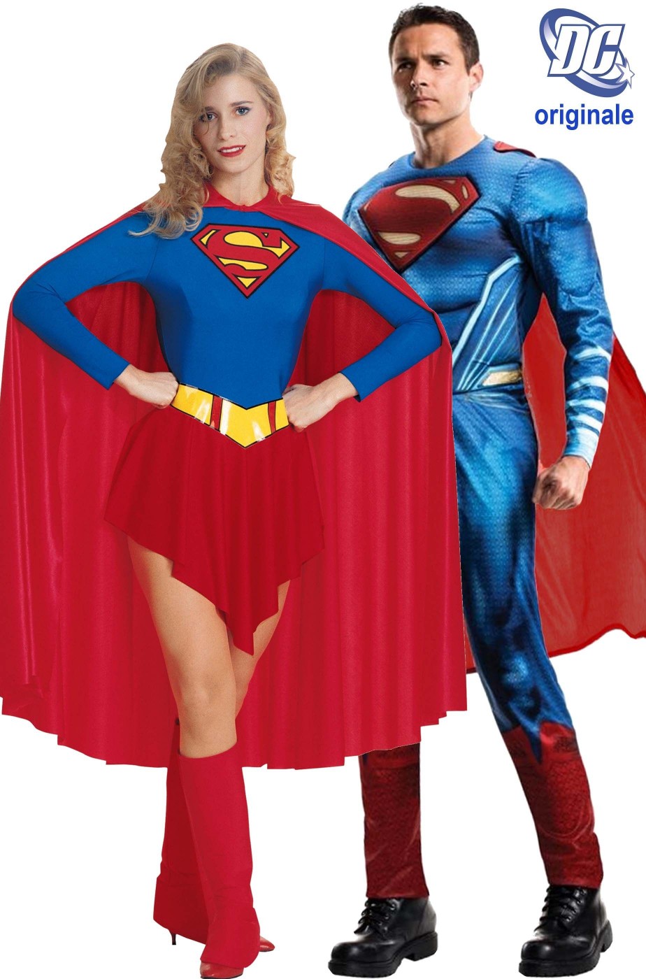 Coppia fantastica dei supereroi Superman e Supergirl adulti cosplay