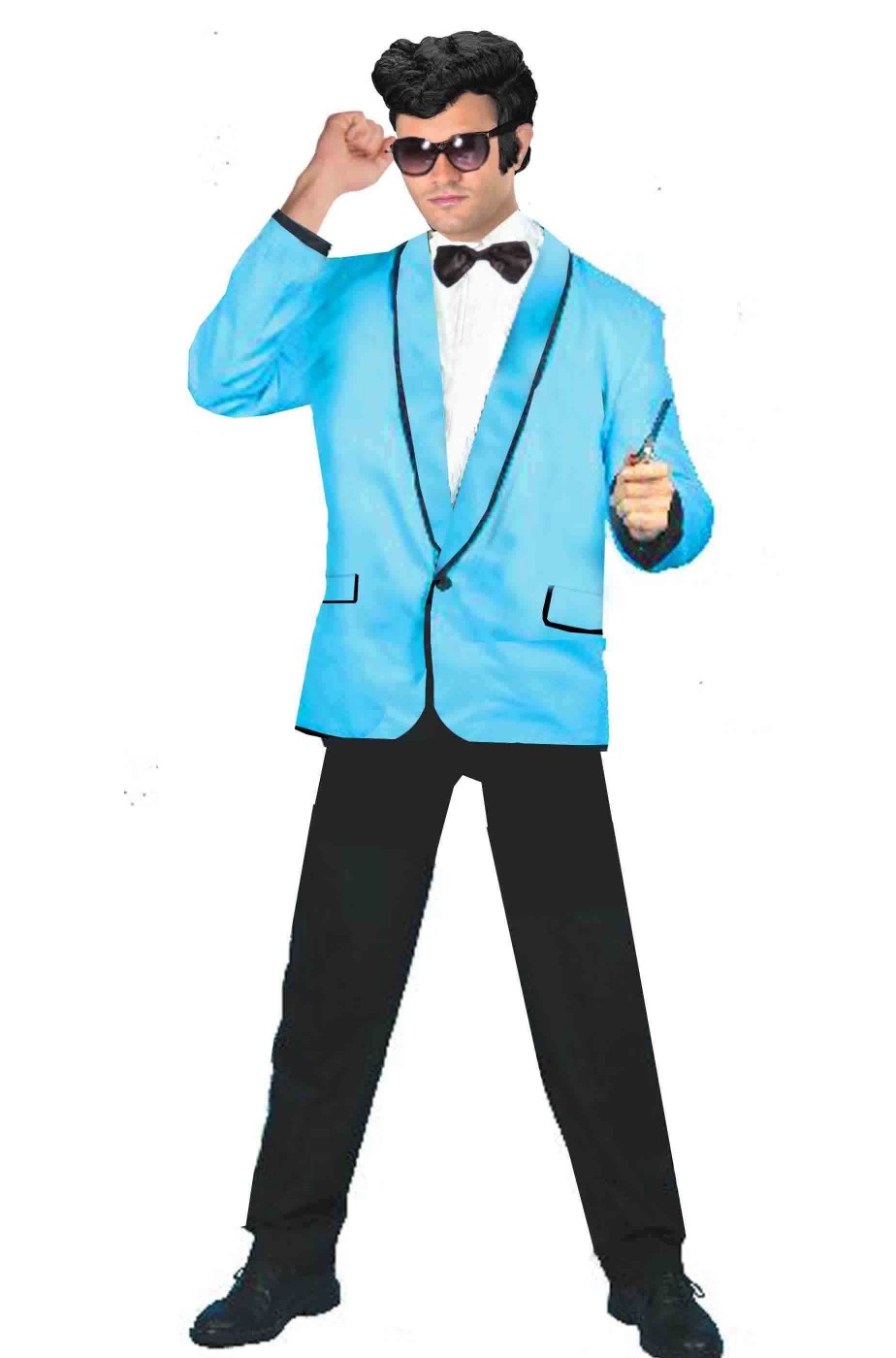 Giacca azzurra uomo con bordi neri anni 50 stile grease