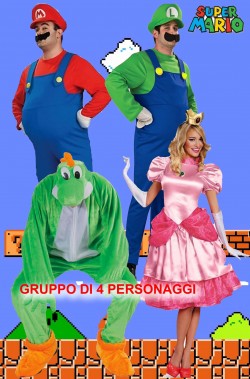 Gruppo costumi cosplay Super Mario Bros quattro personaggi