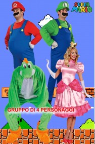 Gruppo costumi cosplay Super Mario Bros quattro personaggi