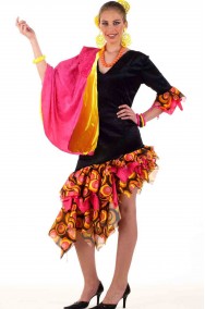 Costume donna spagnola ballerina di flamenco rosa con mantilla