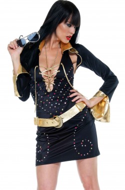 Vestito donna nero elasticizzato con coprispalle Elvis Presley Pop Star 