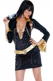 Vestito donna nero elasticizzato con coprispalle Elvis Presley Pop Star 