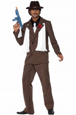 Costume di carnevale da uomo Gangster marrone accessoriato