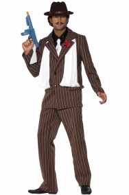 Costume di carnevale da uomo Gangster marrone accessoriato