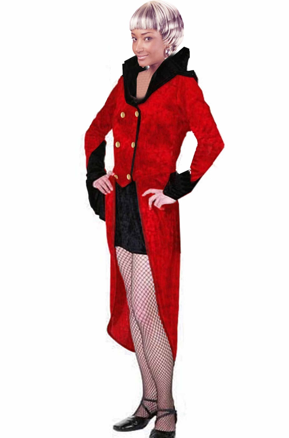 Costume Halloween donna con frac rosso vampira o domatrice di circo