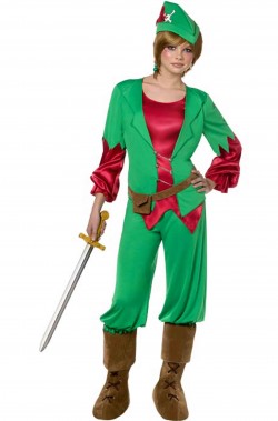 Costume carnevale adulto donna Peter Pan o Robin Hood cartone
