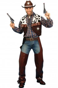 Vestito di carnevale da Cowboy da uomo sceriffo adulto pezzato marrone