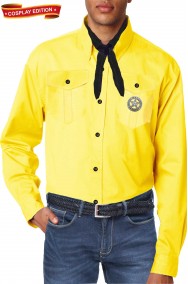 Camicia gialla replica di sartoria Costume cosplay Tex Willer con spilla Texas Rangers