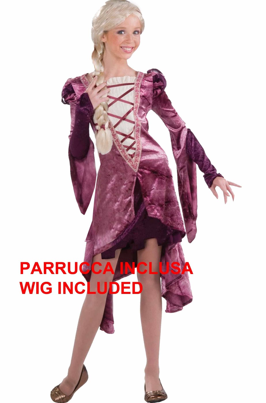 Costume Rapunzel lusso donna con parrucca bionda 