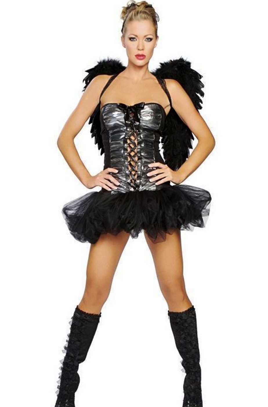 vestito di carnevale o halloween donna adulta da angelo nero corto