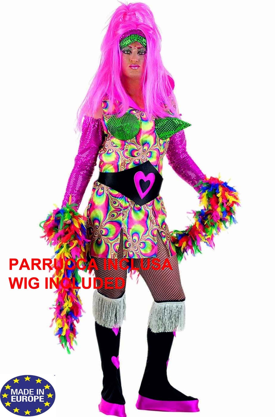 Costume drag queen psichedelica pride con parrucca