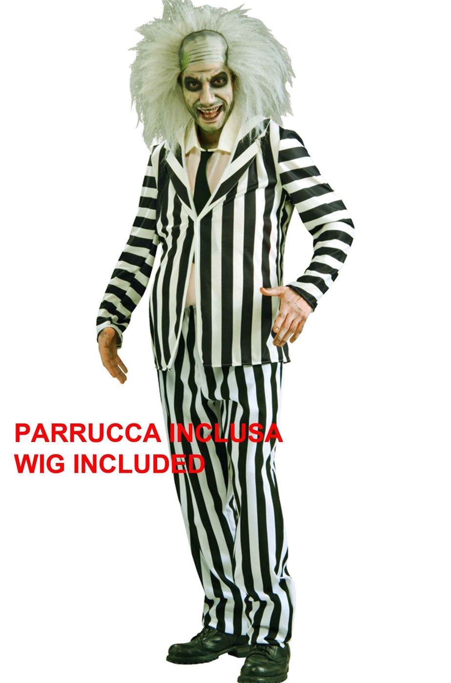 Costume Halloween adulto uomo Beetlejuice con parrucca omaggio