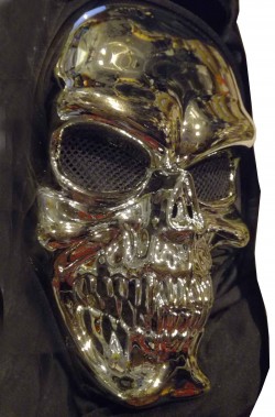 Costume Halloween adulto da scheletro in 3D finto metallo