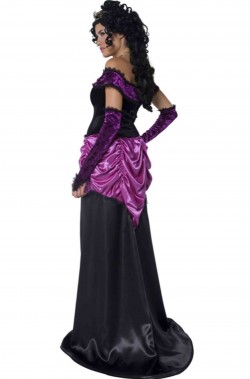 Vestito da dama gotica dell'800 vittoriana nero e viola