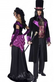 Coppia di vestiti di Carnevale vittoriani Conte e Contessa gotici dell'800