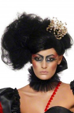 Parrucca nera Regina di Cuori folle o belle Halloween