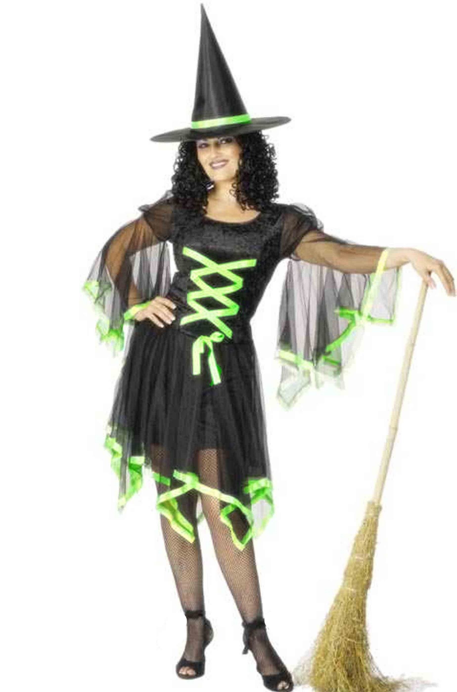 Costume Halloween da donna da Strega classico nero e verde