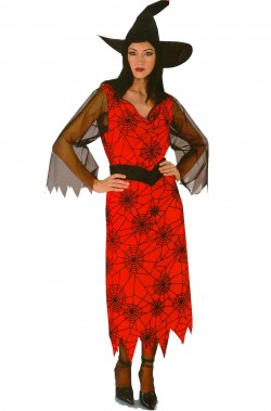 Costume Halloween da donna strega classico lungo rosso