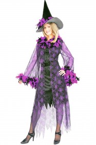 Costume donna strega con piume viola adulta 