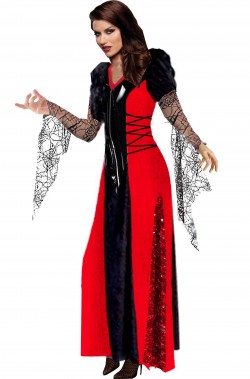 Costume carnevale dama medievale donna storica o vampira rosso e nero
