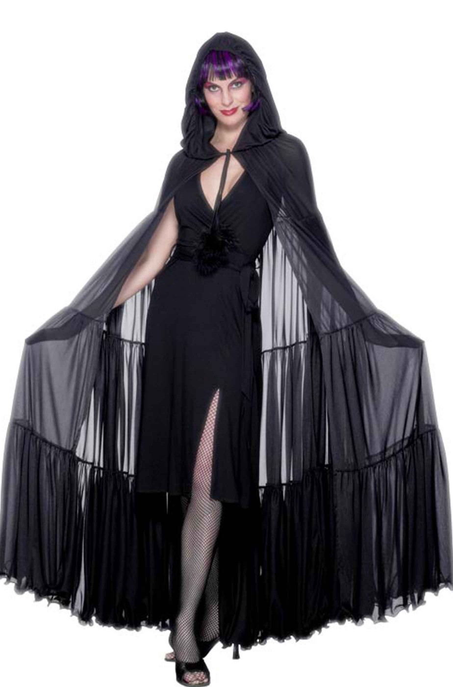 Mantello grande nero semitrasparente elegante