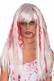Parrucca donna lunga bianca liscia con sangue