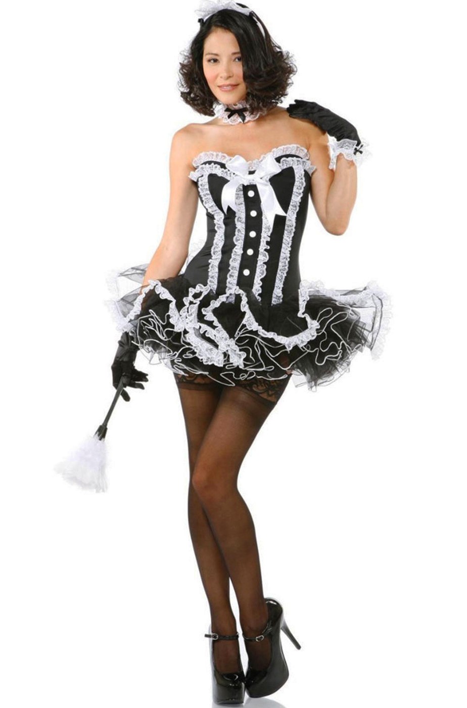 Vestito di carnevale da cameriera sexy bianco e nero donna