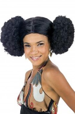 Parrucca di carnevale nera riccia afro anni 70 con puf
