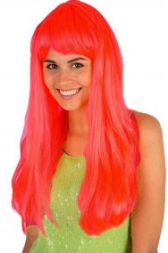 Parrucca rosa lunga liscia con frangia pony neon