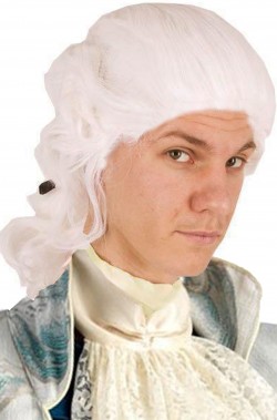 Parrucca bianca liscia con boccoli e codino 700 Mozart