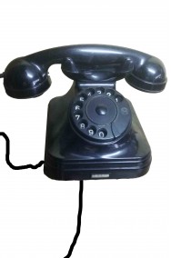 Telefono storico nero di bachelite d'epoca TETI filo nero corrugato