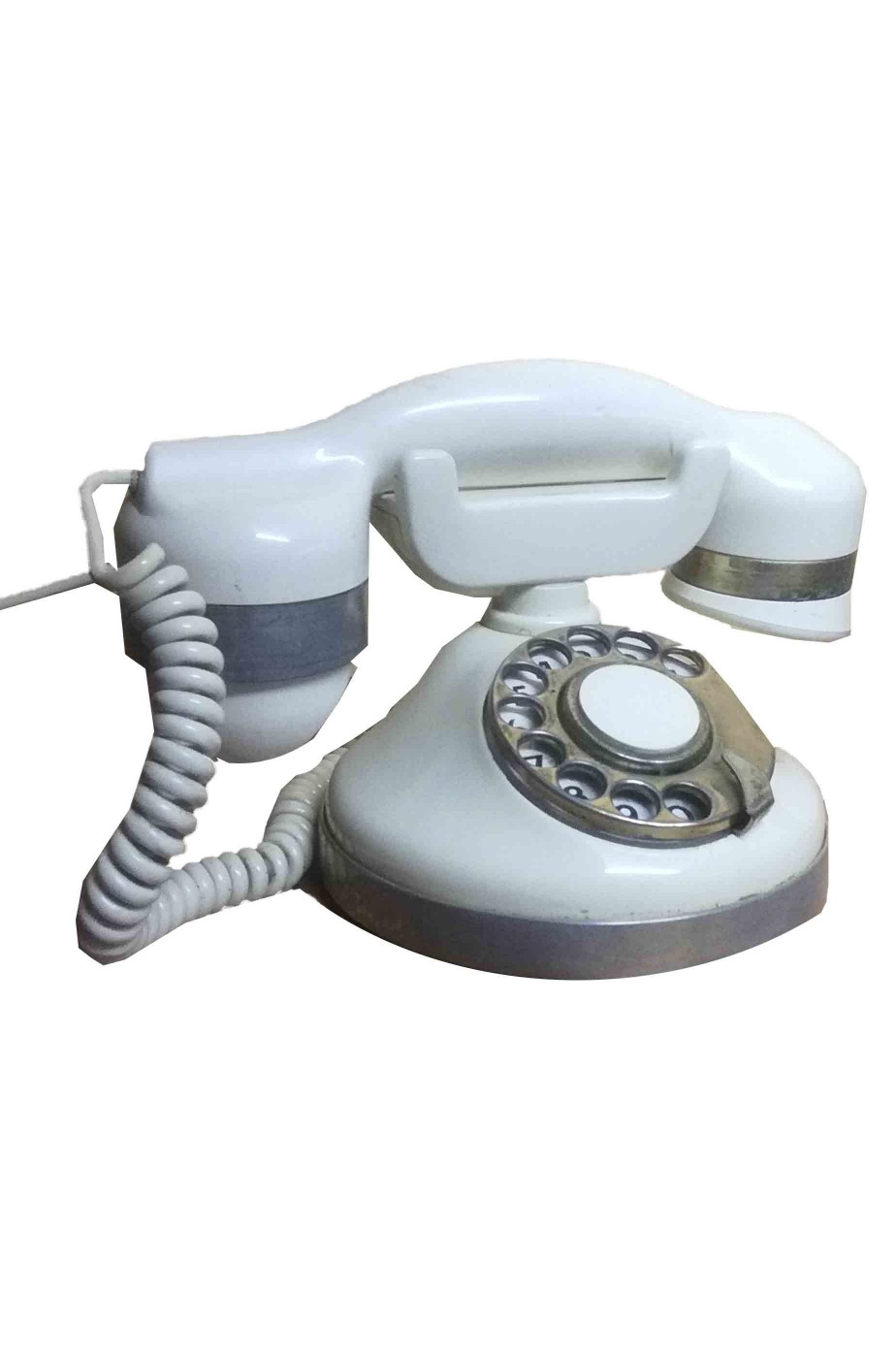 Telefono d'epoca a disco bianco di bachelite