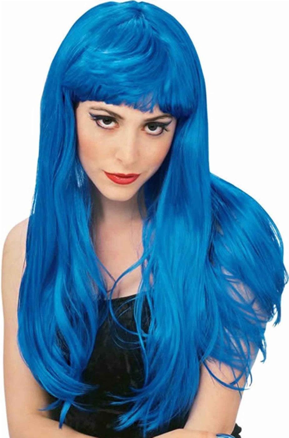Parrucca donna blu lunga liscia con frangia