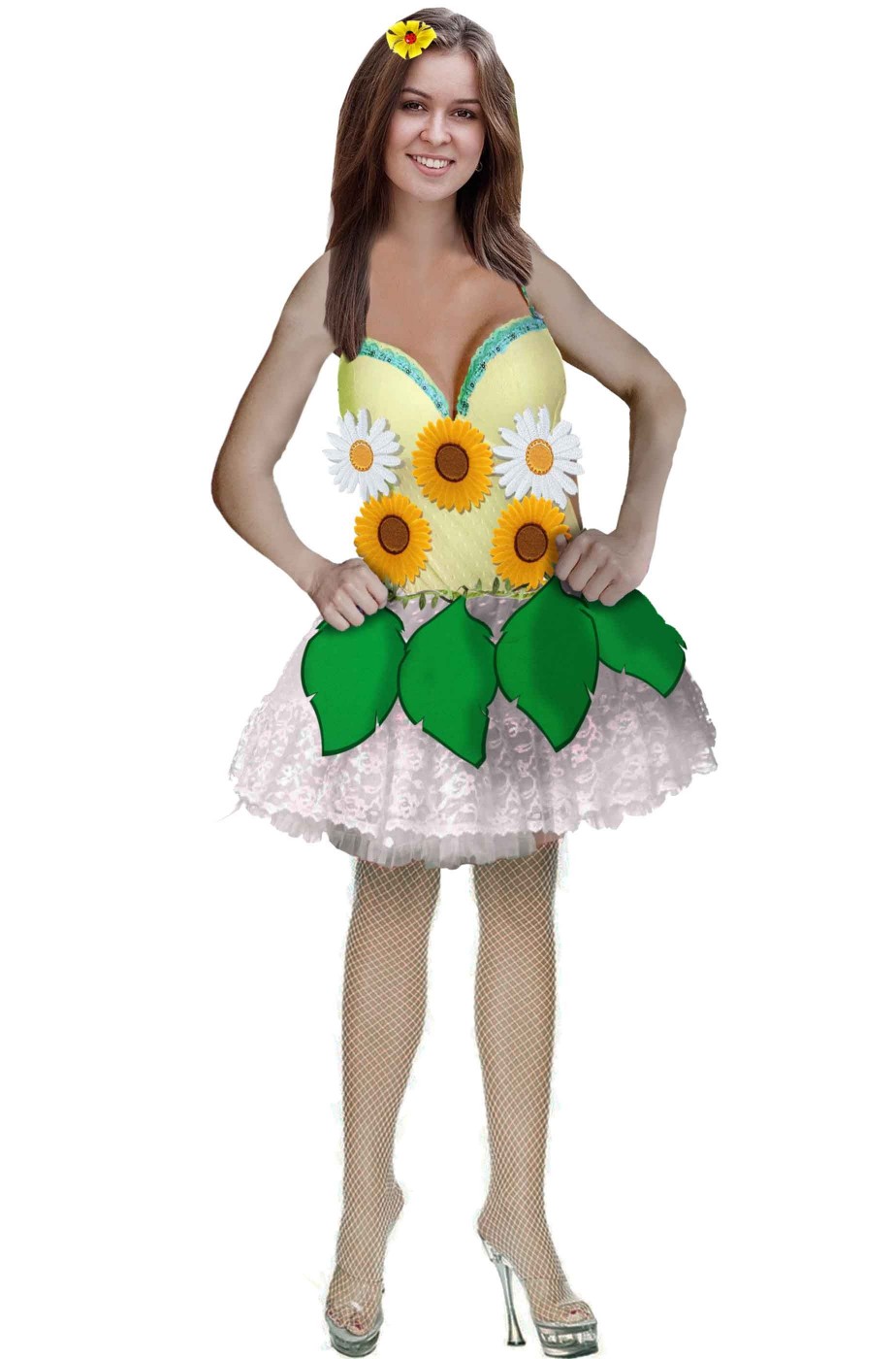 Vestito di carnevale da donna da giardino fiorito o campo di fiori