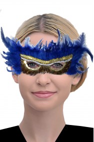 Maschera di carnevale veneziano blu con piume