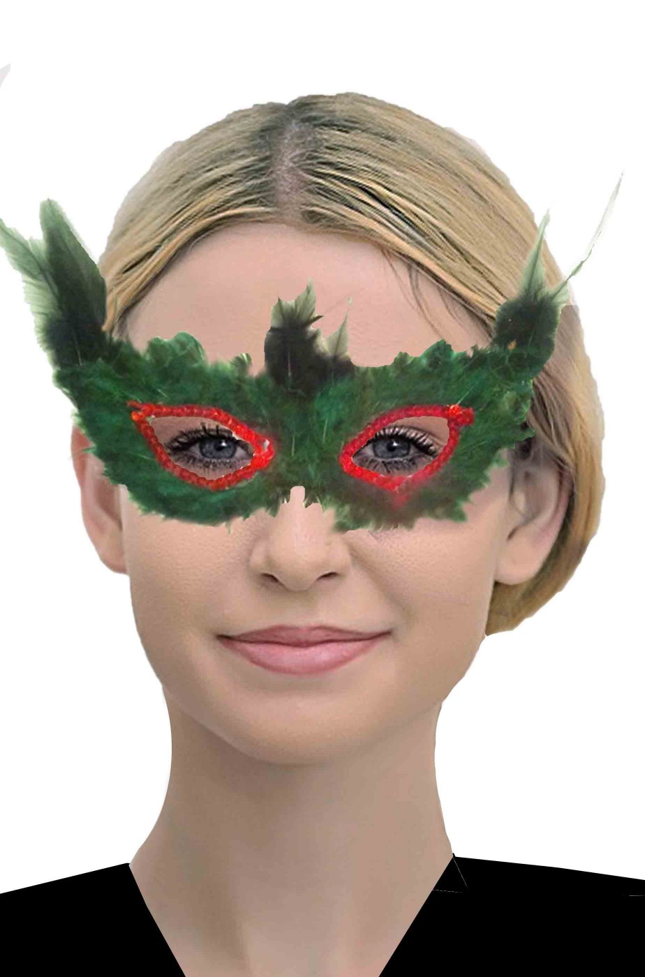 maschera di carnevale veneziano verde di piume