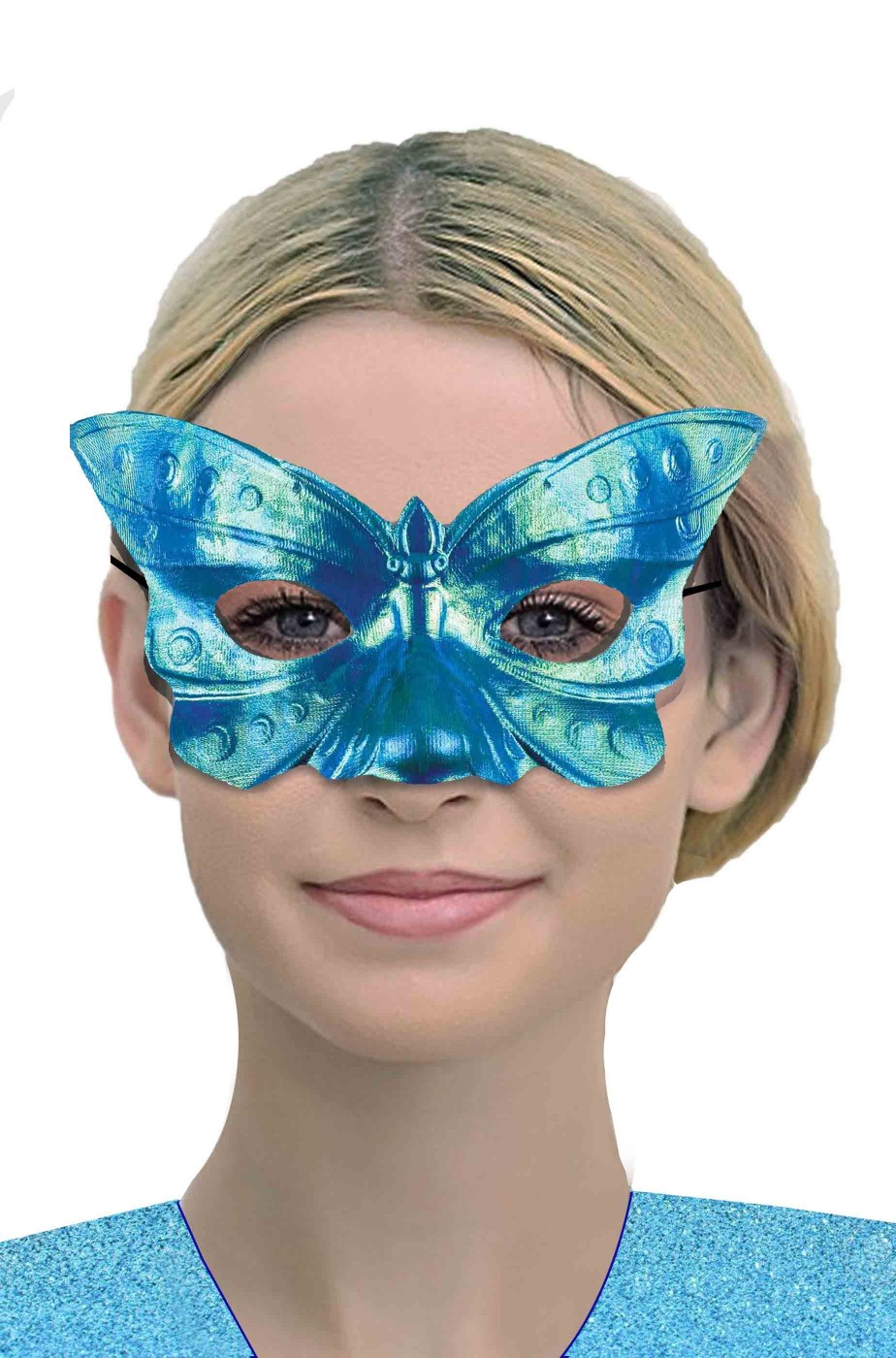 Maschera di carnevale veneziano azzurra riflettente